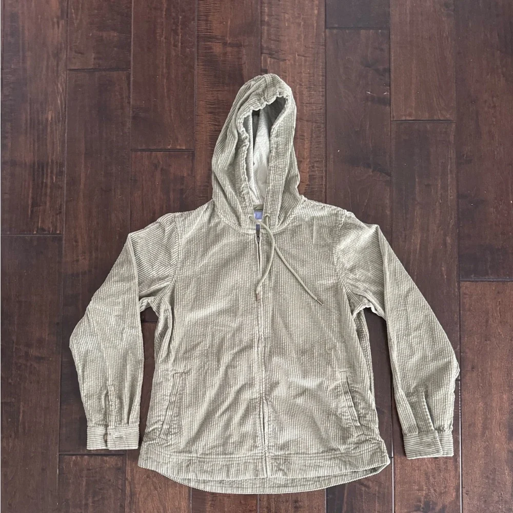 L.L. Bean Comfort Corduroy Green Full Zip Jacket with Hood Women’s Size M - Picture 2 of 5